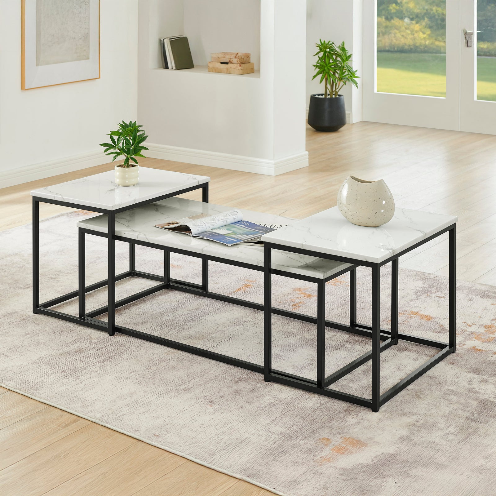 Vetra Faux Marble 3 Pc Occasional Set- 1 Coffee & 2 End Table