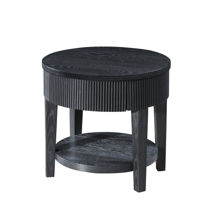 Tate Round One Drawer End Table-Black