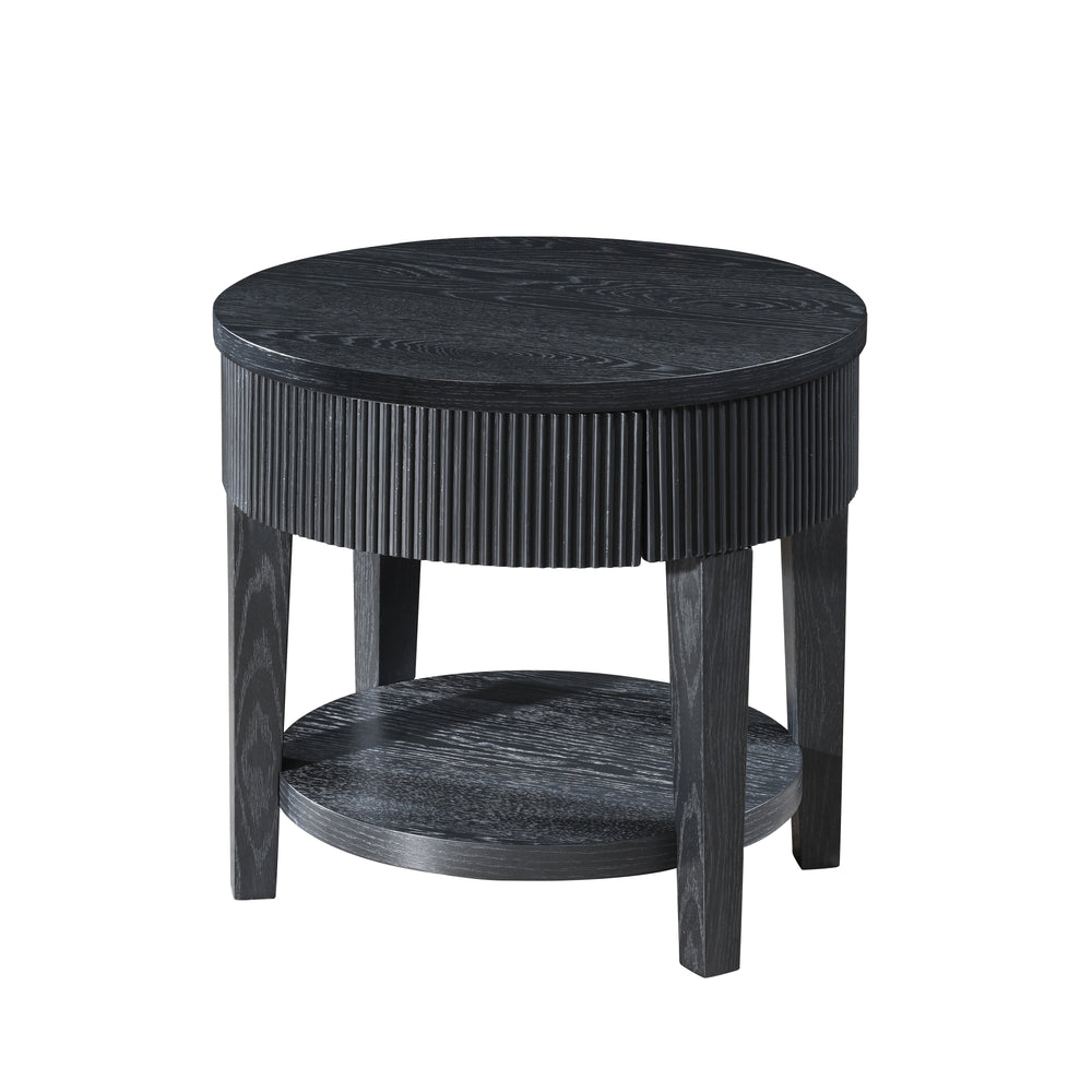 Tate Round One Drawer End Table-Black