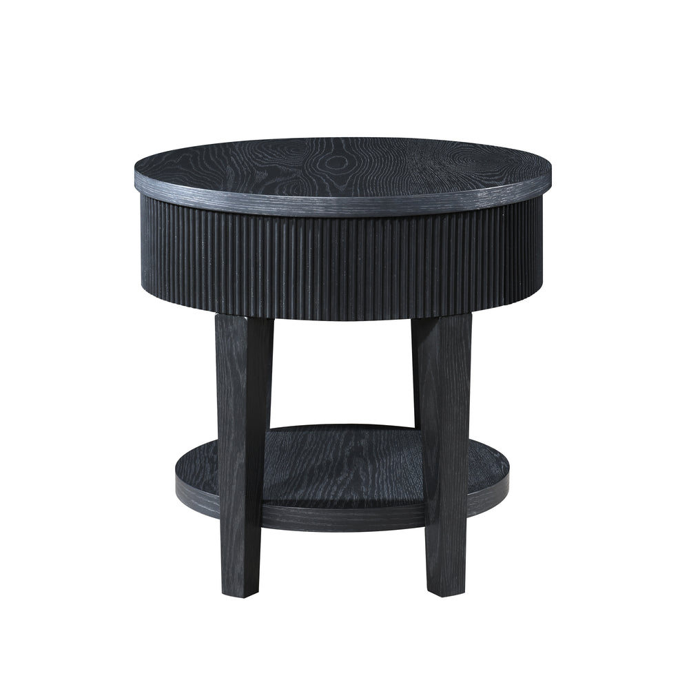 Tate Round One Drawer End Table-Black