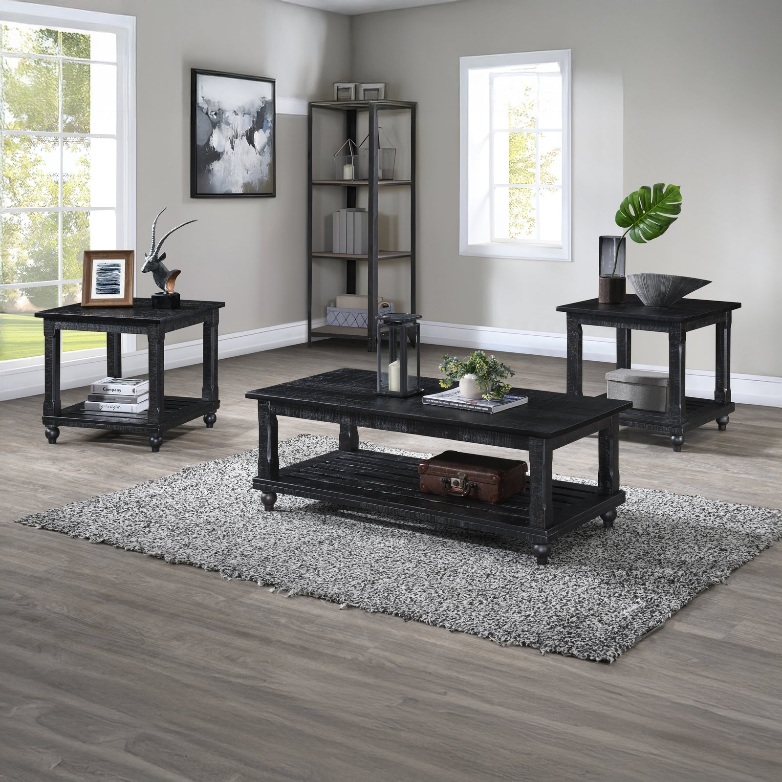 Cade 3 Piece Occasional Set- 1 Coffee & 2 End Tables - Black