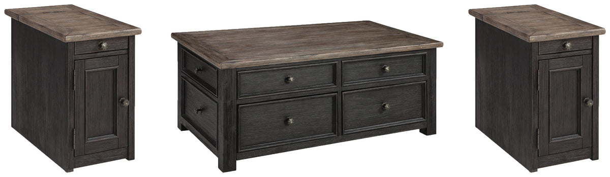 Tyler Creek Coffee Table and 2 Chairside End Tables - Grayish Brown/Black (1)