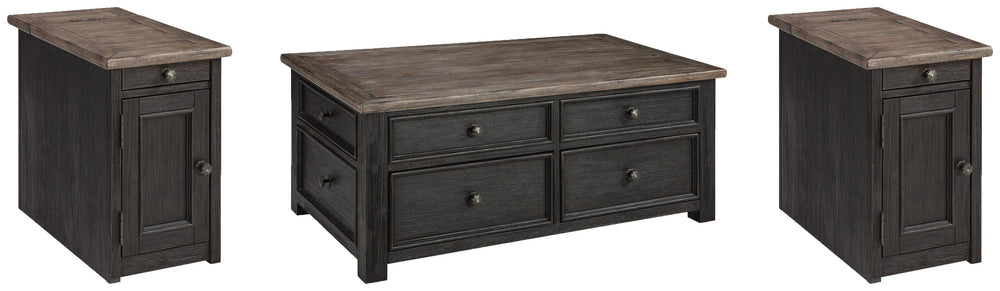 Tyler Creek Coffee Table and 2 Chairside End Tables - Grayish Brown/Black (1)