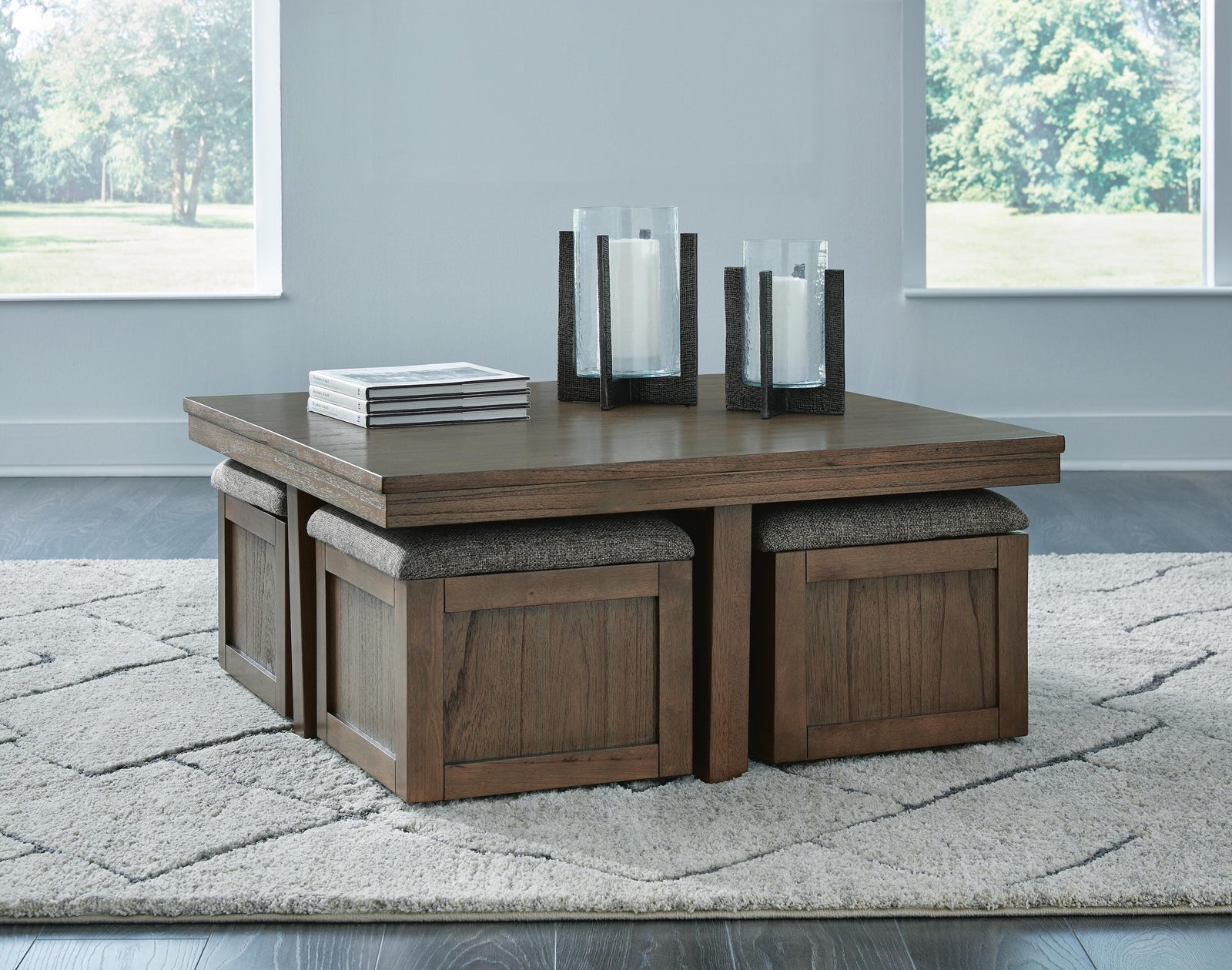 Boardernest Coffee Table with 4 Stools - Dark Brown (2)
