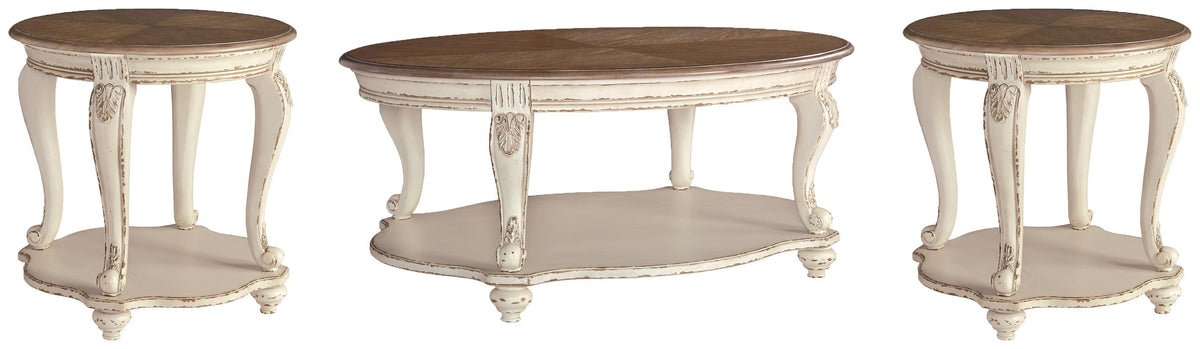 Realyn Coffee Table and 2 End Tables - White/Brown (1)