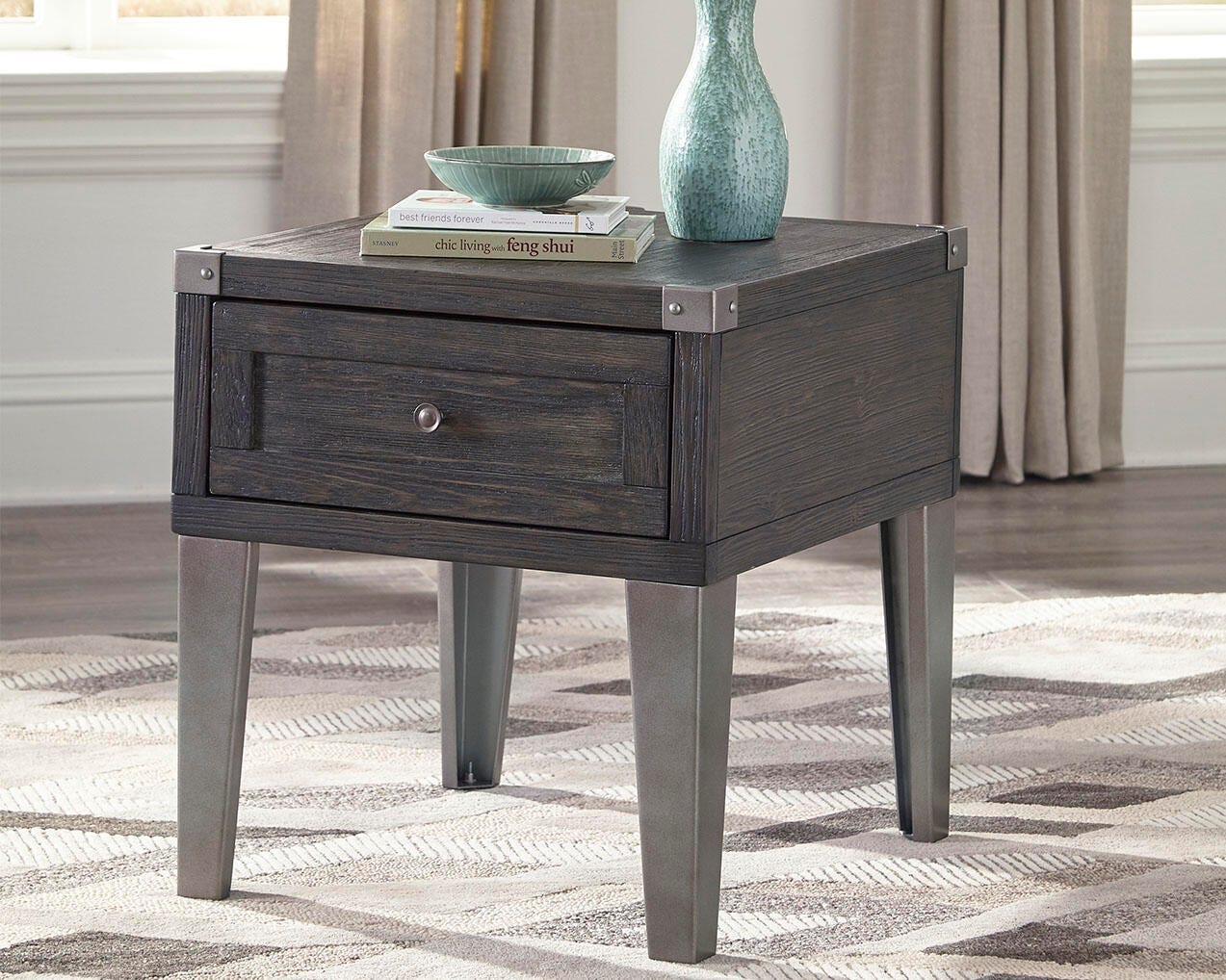 Todoe End Table with USB Ports & Outlets - Dark Gray (2)
