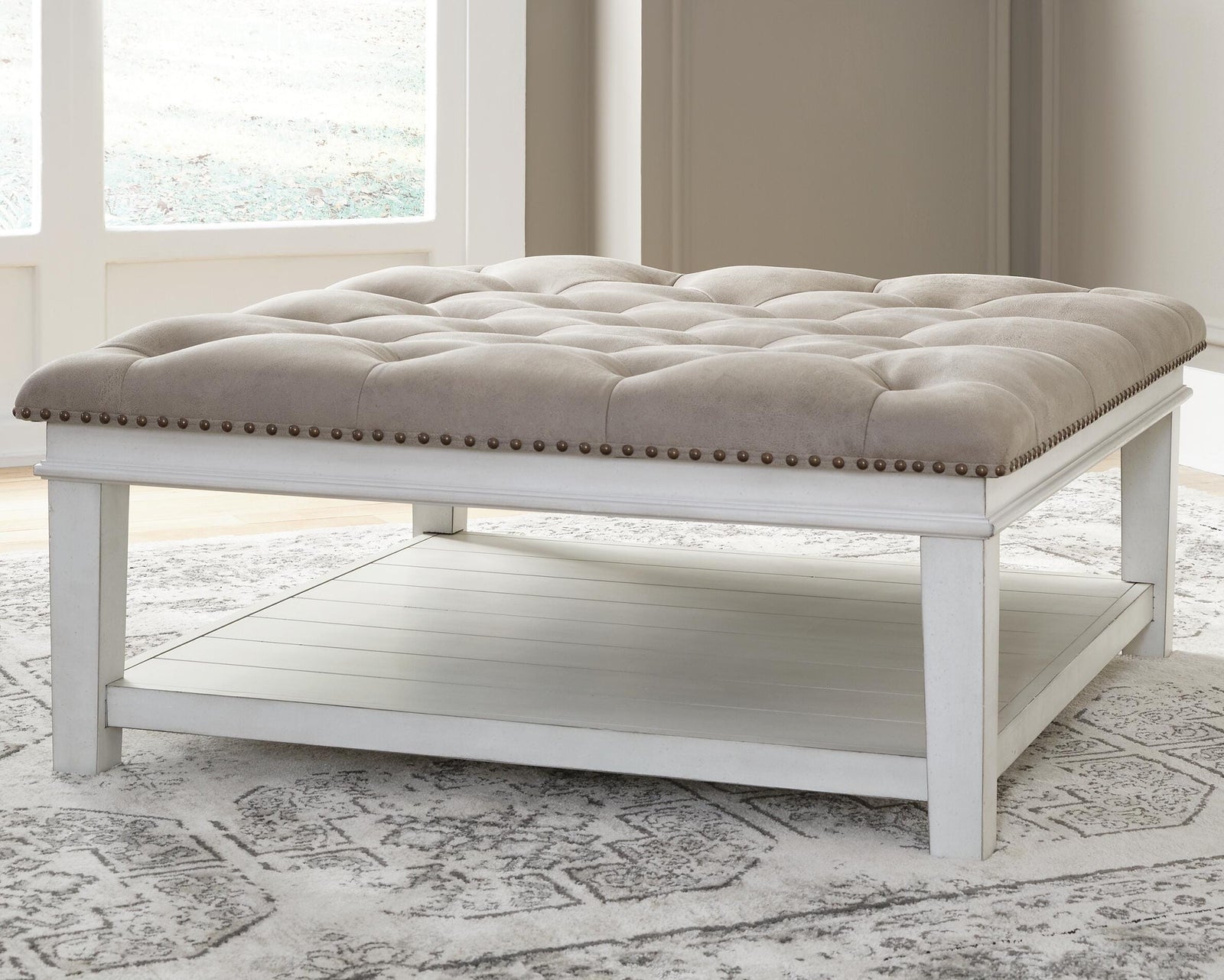 Kanwyn Upholstered Ottoman Coffee Table - White (2)