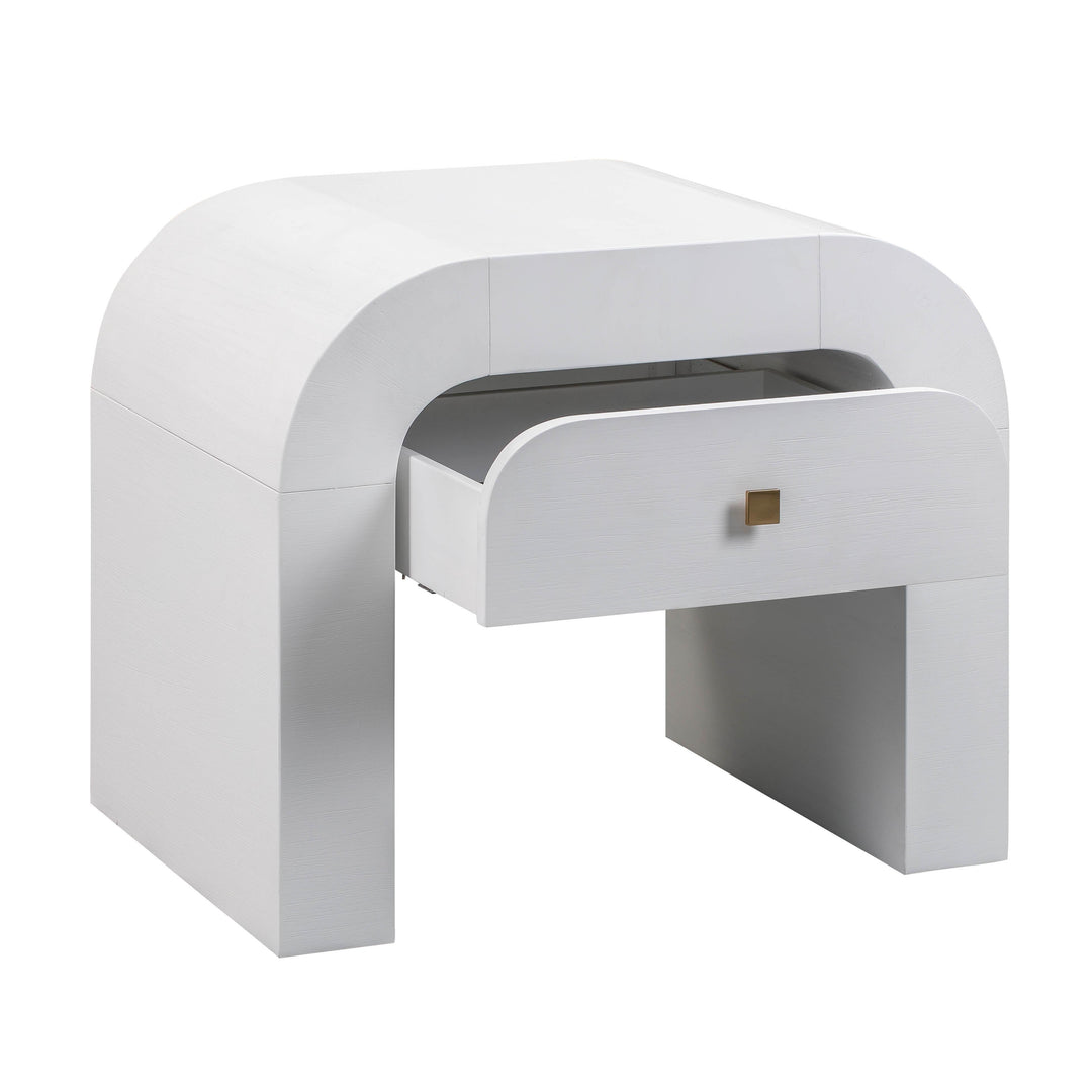 Hump 26" White Acacia Arched Nightstand With Drawer