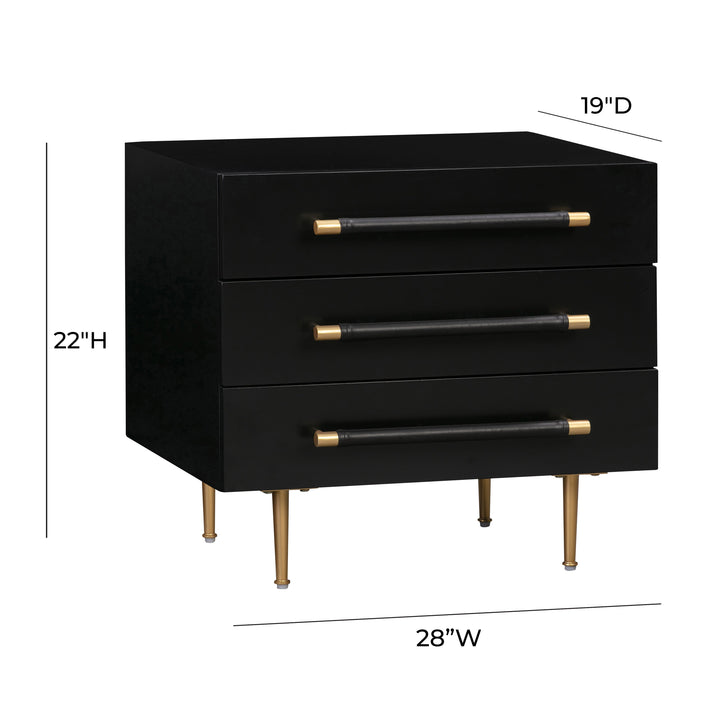 Trident 28" Black 3-Drawer Nightstand