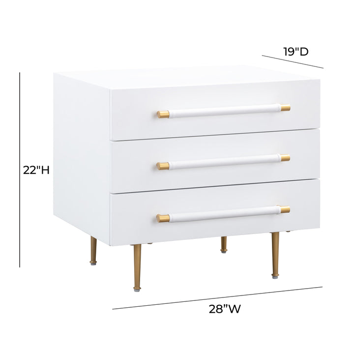 Trident 28" White 3-Drawer Nightstand