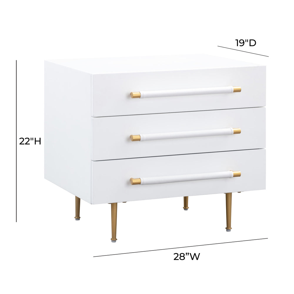 Trident 28" White 3-Drawer Nightstand
