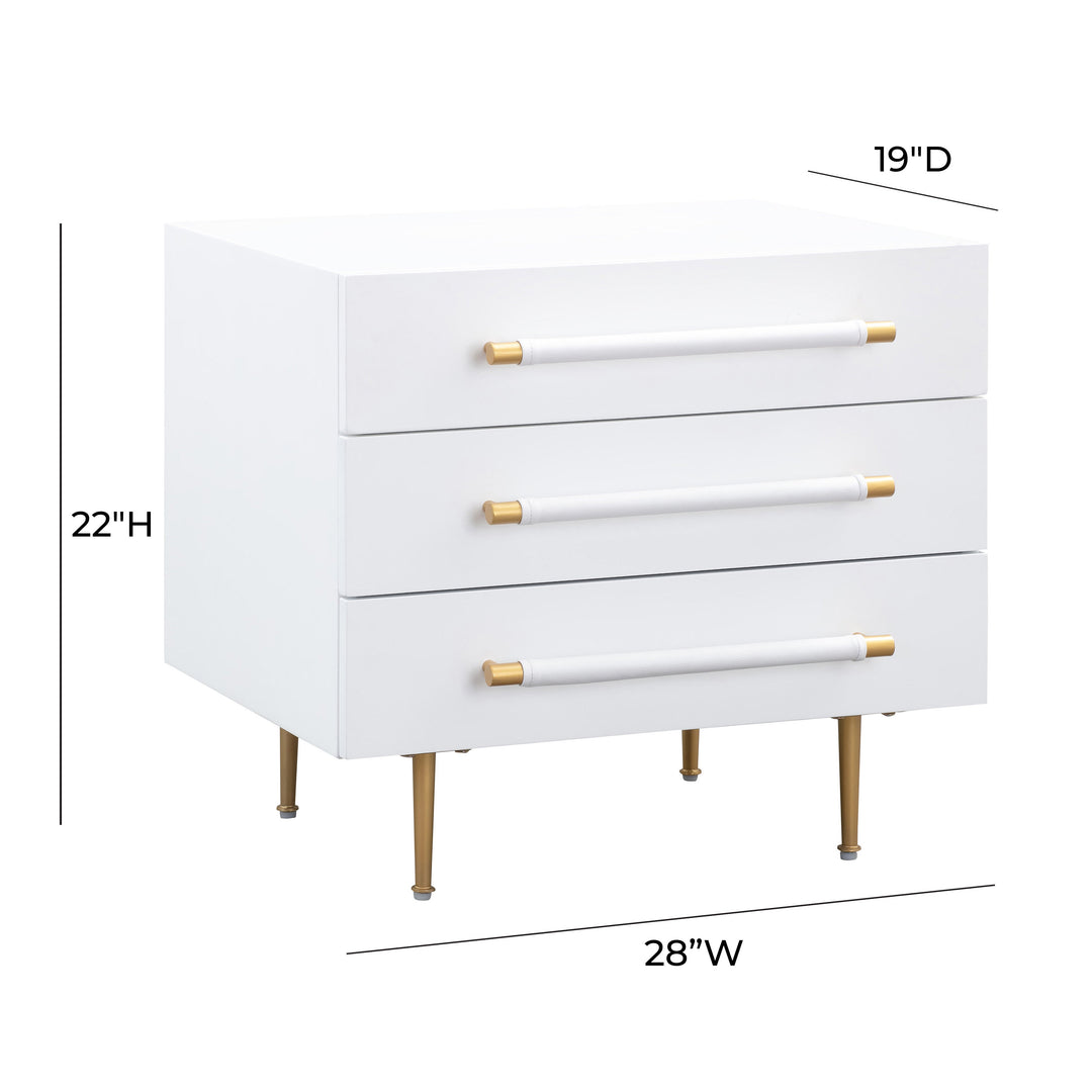 Trident 28" White 3-Drawer Nightstand
