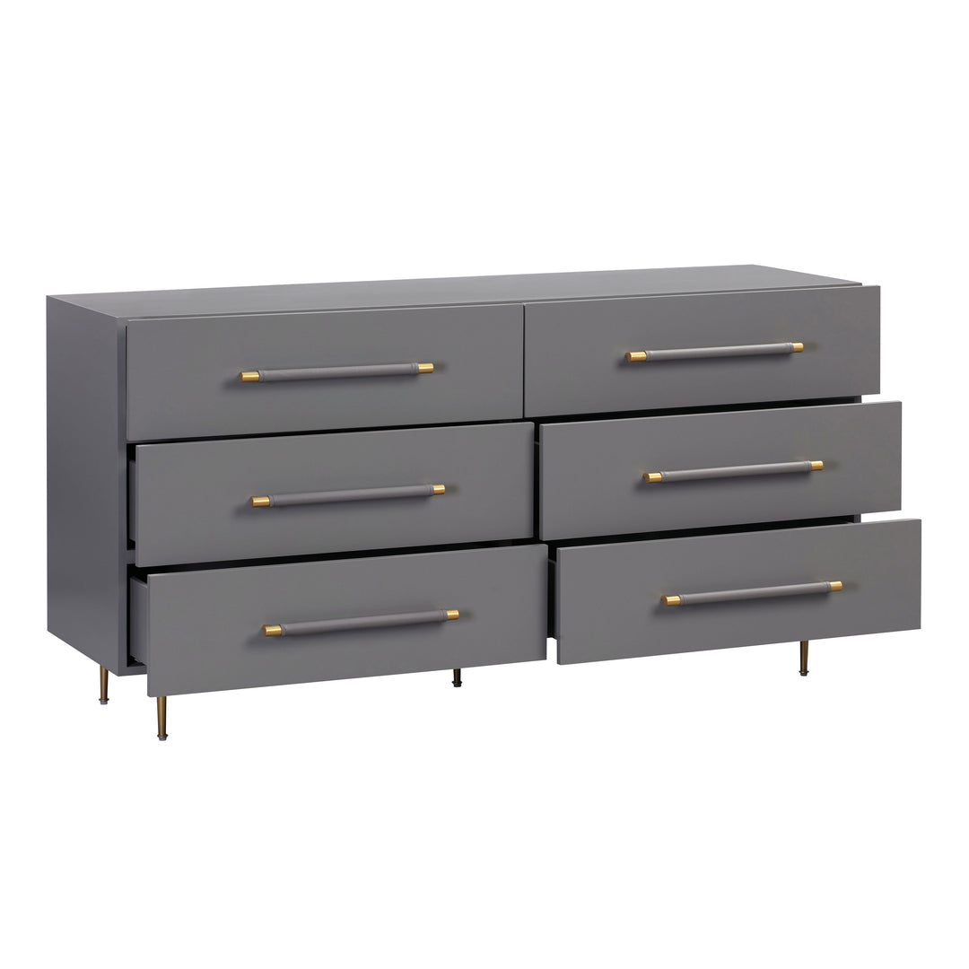 Trident 62" Grey 6-Drawer Dresser