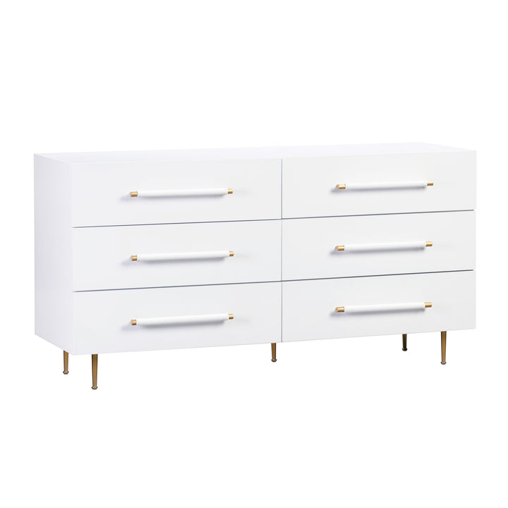 Trident 62" White 6-Drawer Dresser