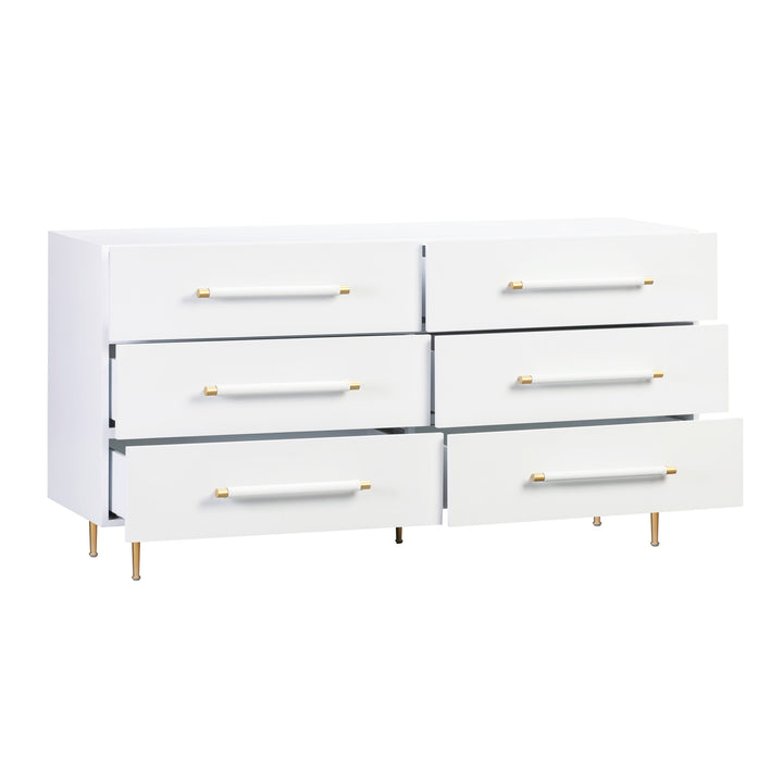 Trident 62" White 6-Drawer Dresser