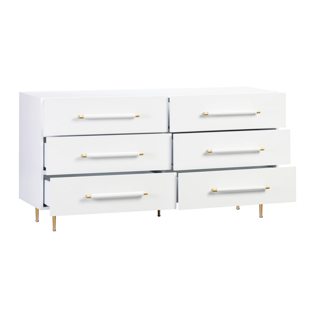 Trident 62" White 6-Drawer Dresser