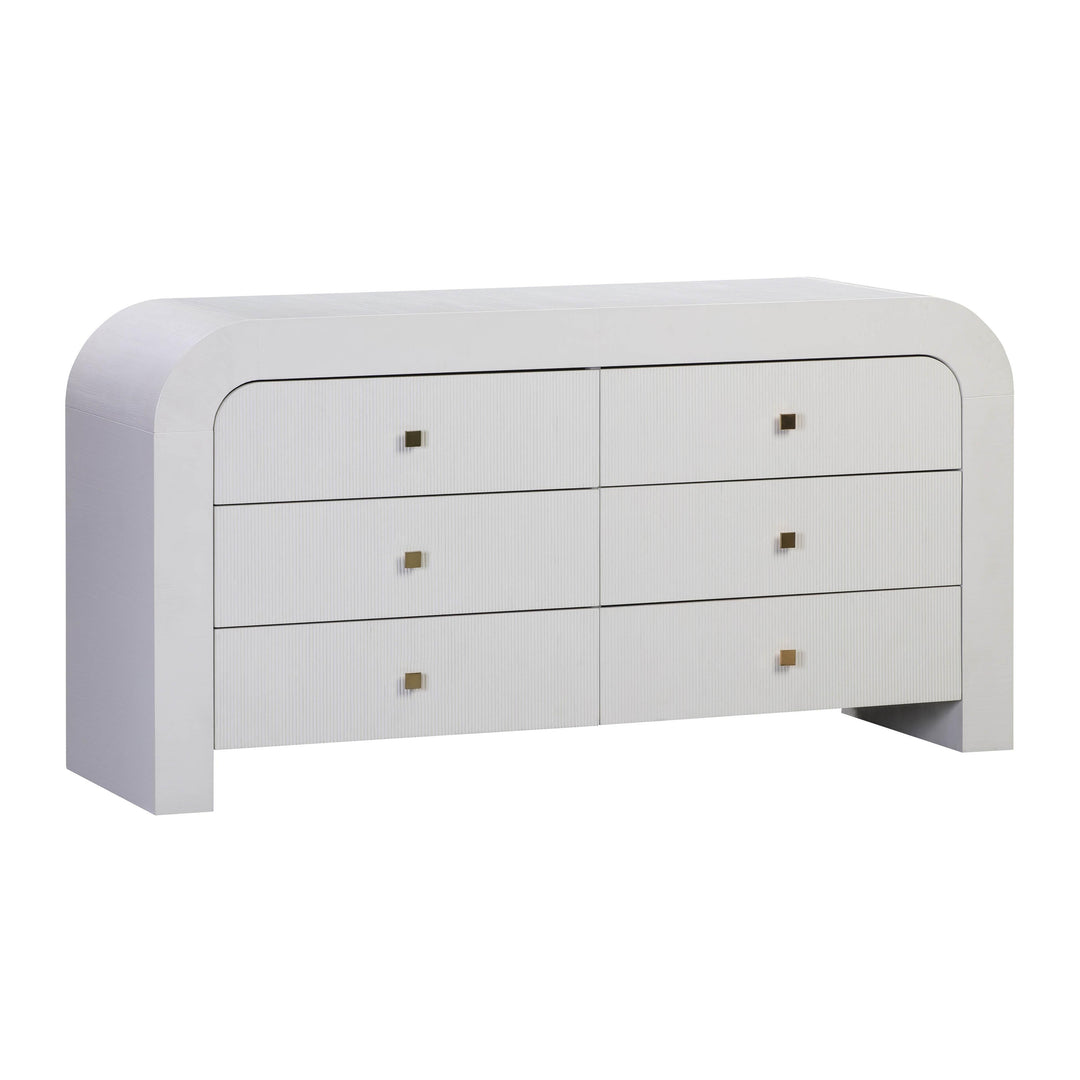 Hump 62" White Acacia Arched 6-Drawer Dresser