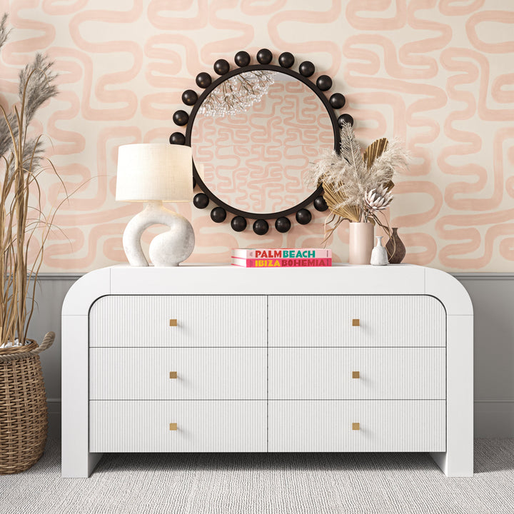 Hump 62" White Acacia Arched 6-Drawer Dresser