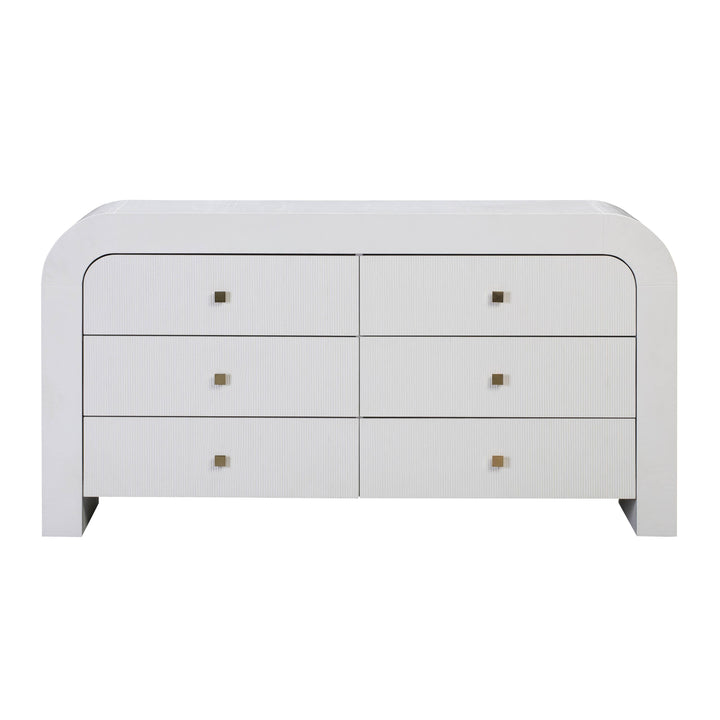 Hump 62" White Acacia Arched 6-Drawer Dresser