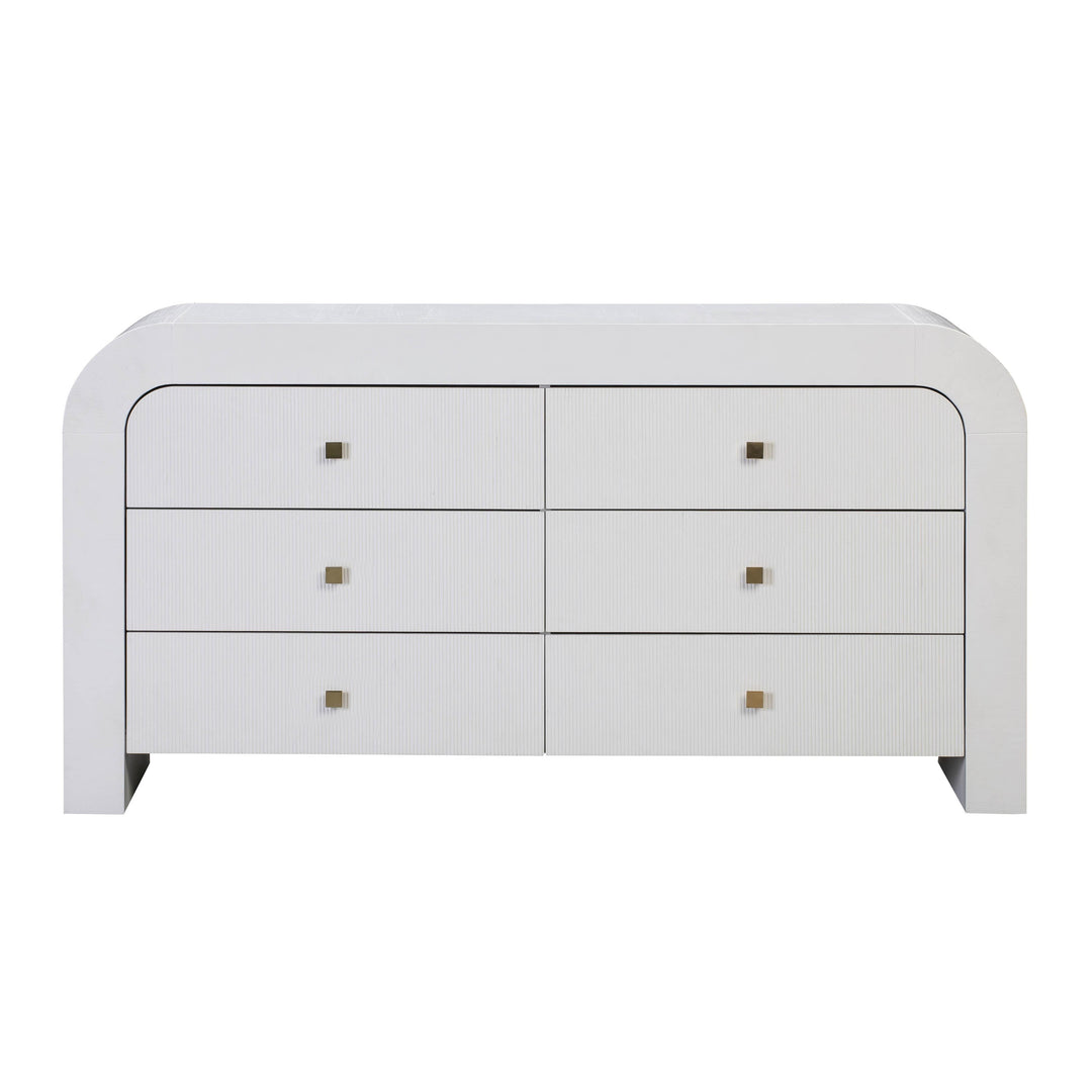 Hump 62" White Acacia Arched 6-Drawer Dresser
