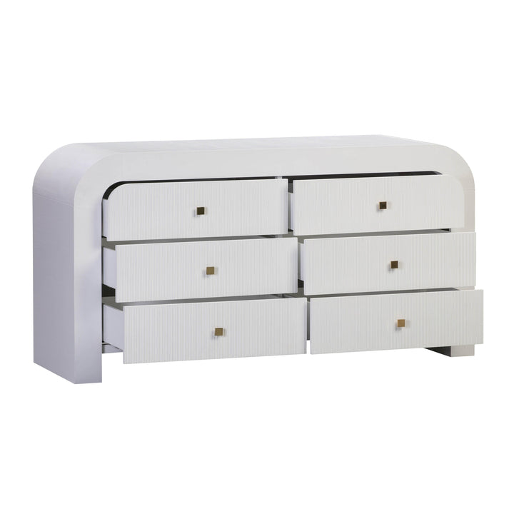 Hump 62" White Acacia Arched 6-Drawer Dresser