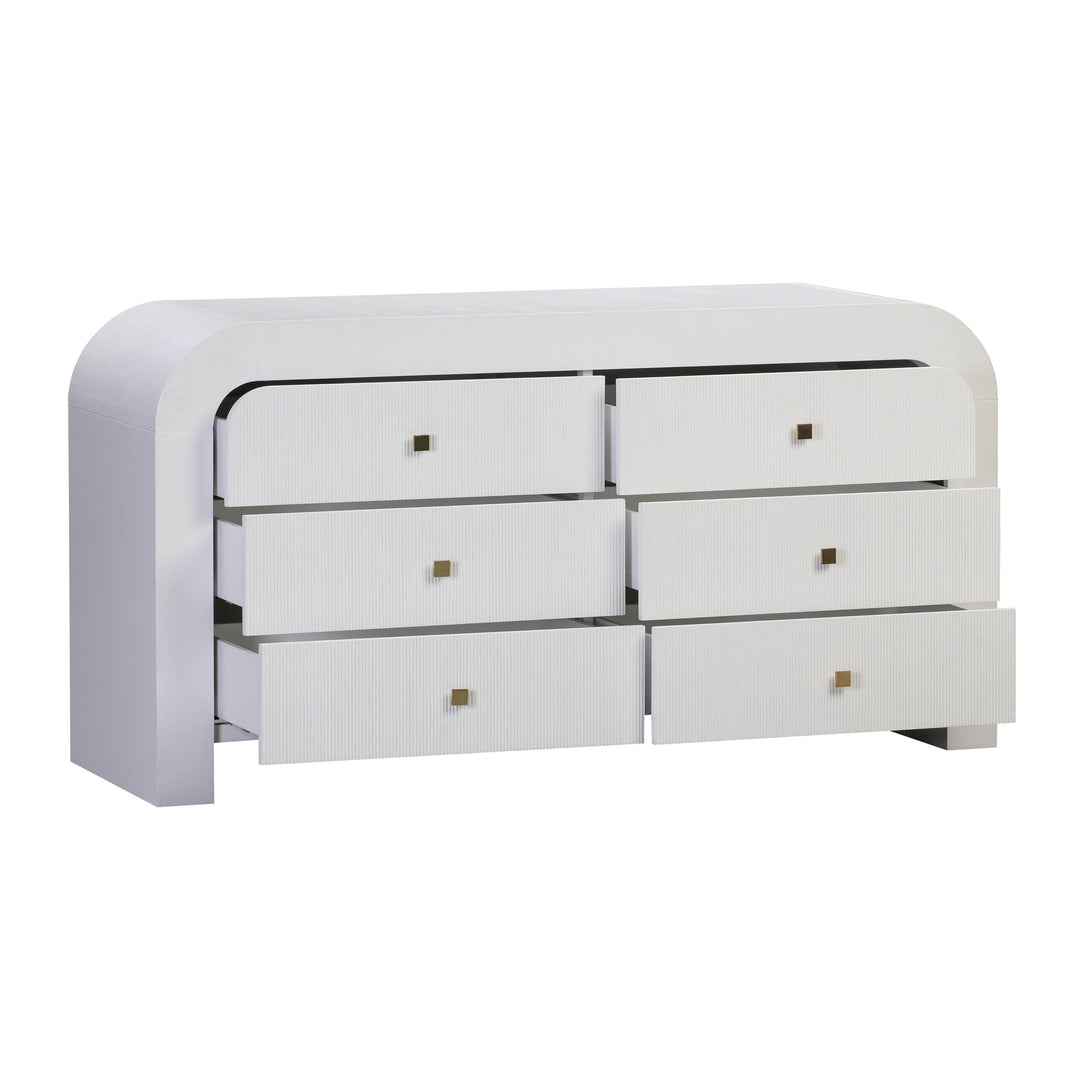 Hump 62" White Acacia Arched 6-Drawer Dresser
