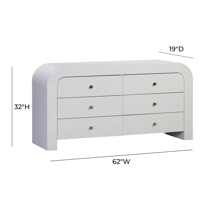 Hump 62" White Acacia Arched 6-Drawer Dresser
