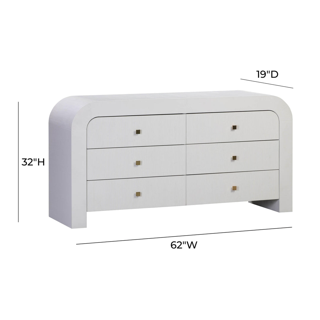 Hump 62" White Acacia Arched 6-Drawer Dresser