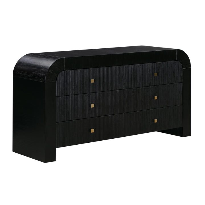 Hump 62" Black Acacia Arched 6-Drawer Dresser