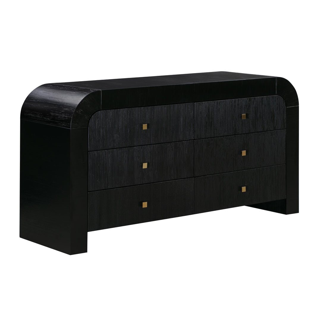 Hump 62" Black Acacia Arched 6-Drawer Dresser