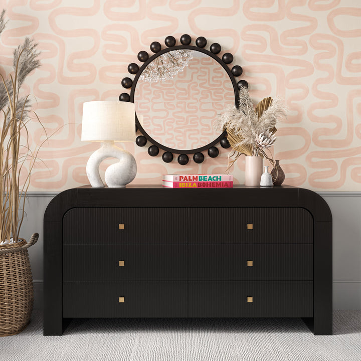 Hump 62" Black Acacia Arched 6-Drawer Dresser
