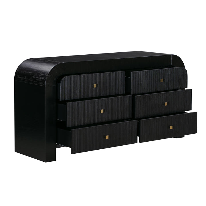 Hump 62" Black Acacia Arched 6-Drawer Dresser