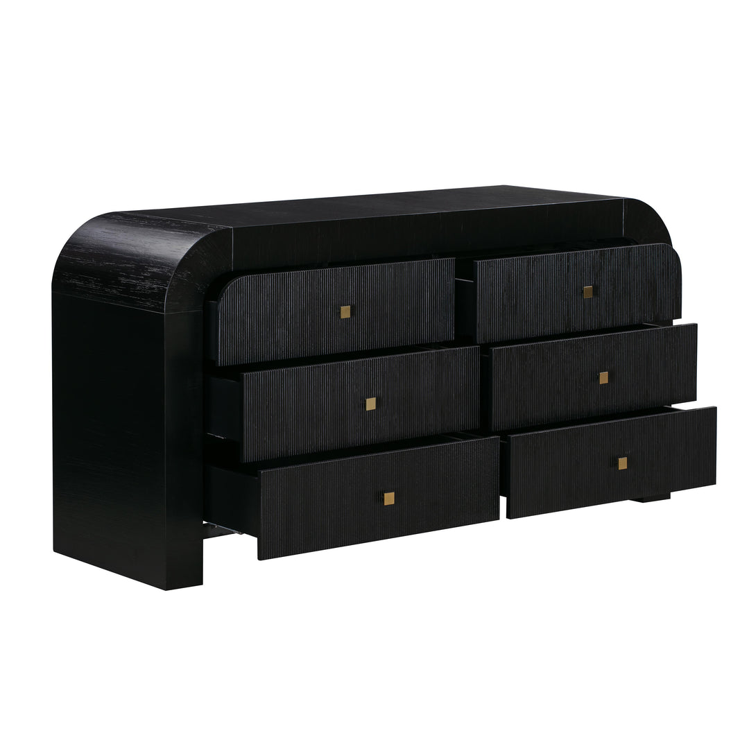 Hump 62" Black Acacia Arched 6-Drawer Dresser