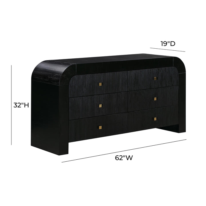 Hump 62" Black Acacia Arched 6-Drawer Dresser