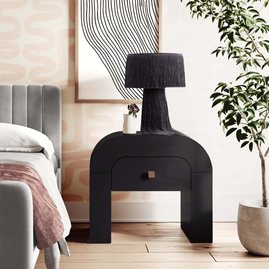 Hump 26" Black Acacia Arched Nightstand With Drawer