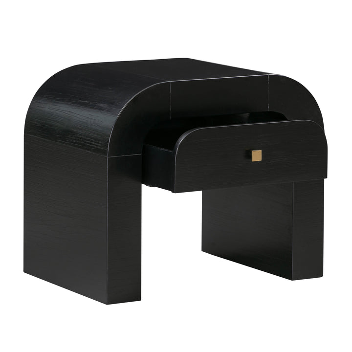 Hump 26" Black Acacia Arched Nightstand With Drawer
