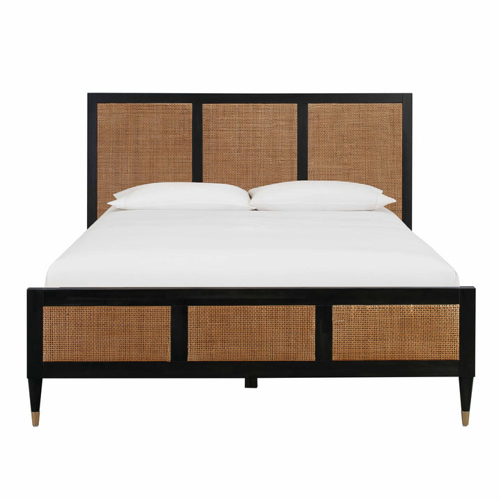 Sierra Black Wood &amp;amp; Rattan Bed - Queen