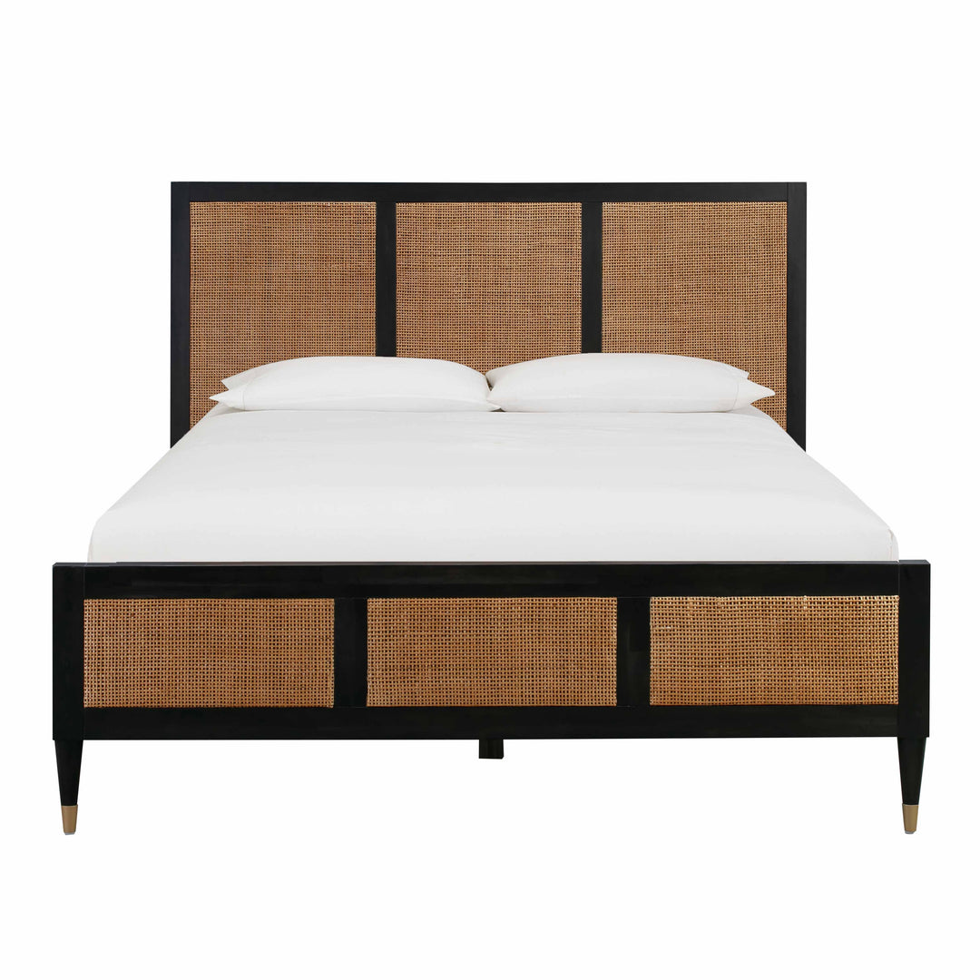 Sierra Black Wood &amp; Rattan Bed - Queen