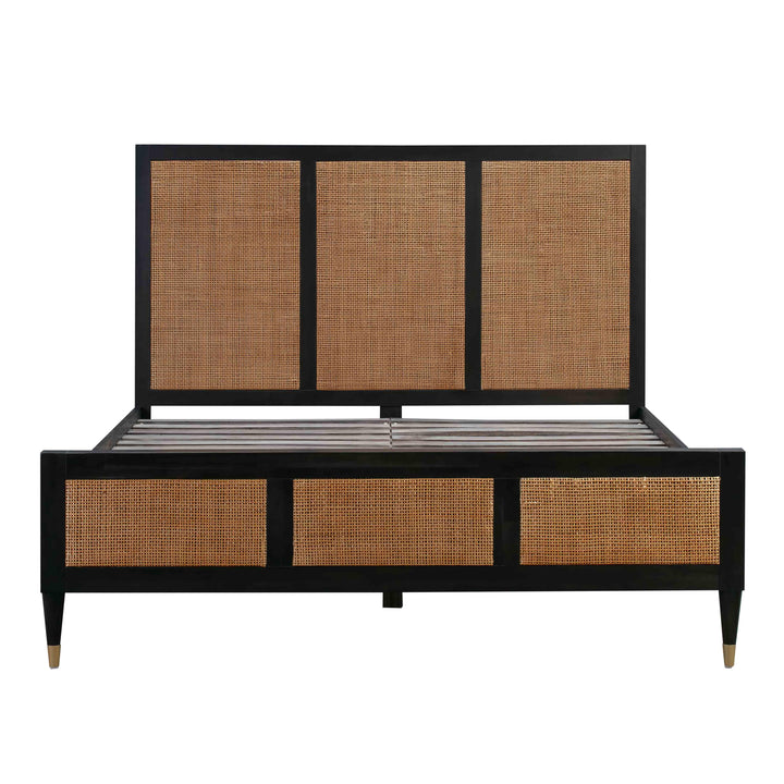 Sierra Black Wood &amp;amp; Rattan Bed - Queen