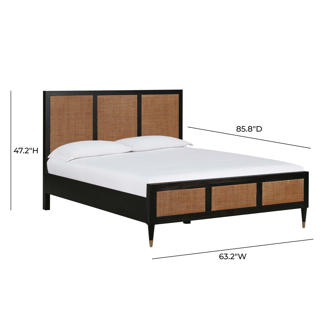 Sierra Black Wood &amp; Rattan Bed - Queen