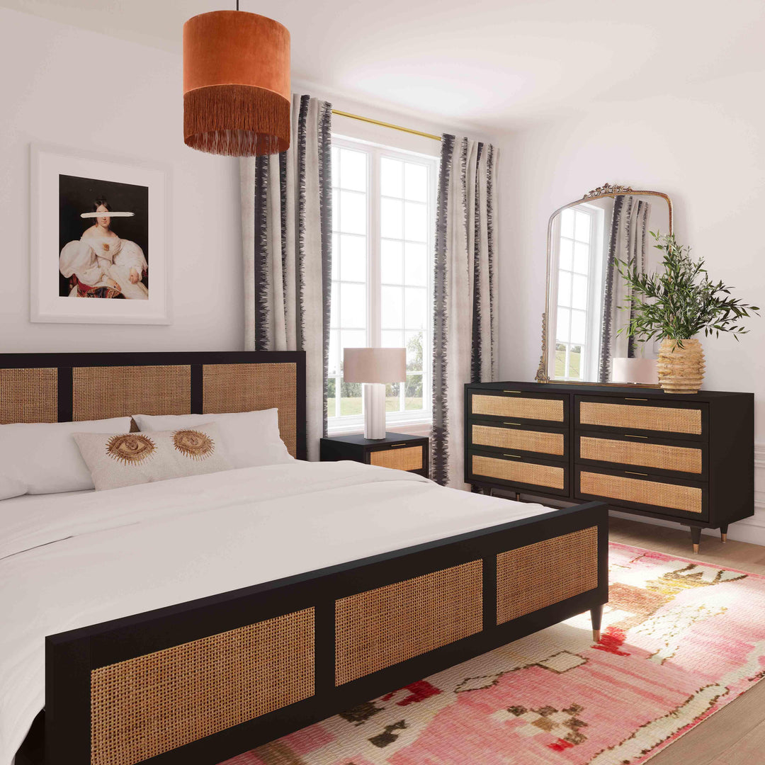 Sierra Black Wood &amp; Rattan Bed - Queen
