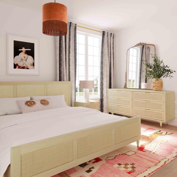 Sierra Wood &amp; Rattan Bed - Buttermilk / King