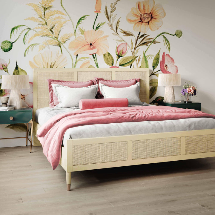 Sierra Wood &amp; Rattan Bed - Buttermilk / King