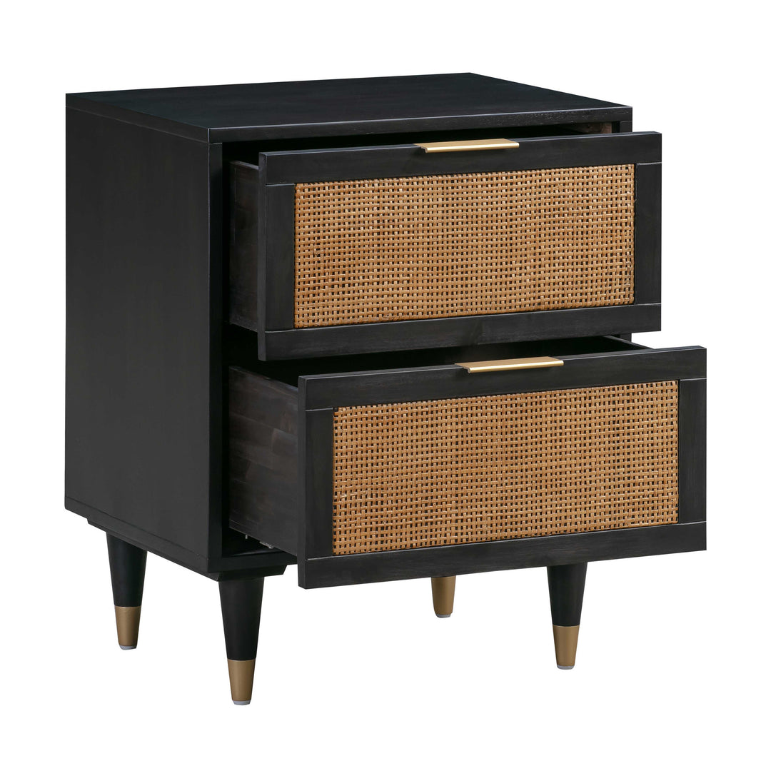Sierra 22" Black Cane 2-Drawer Nightstand