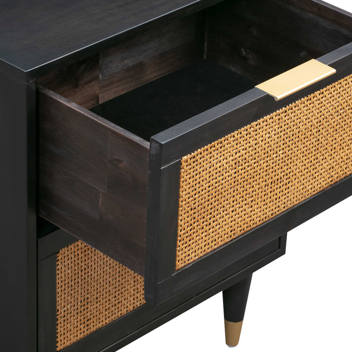 Sierra 22" Black Cane 2-Drawer Nightstand