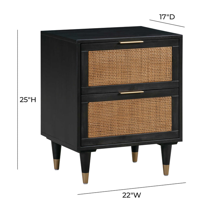 Sierra 22" Black Cane 2-Drawer Nightstand