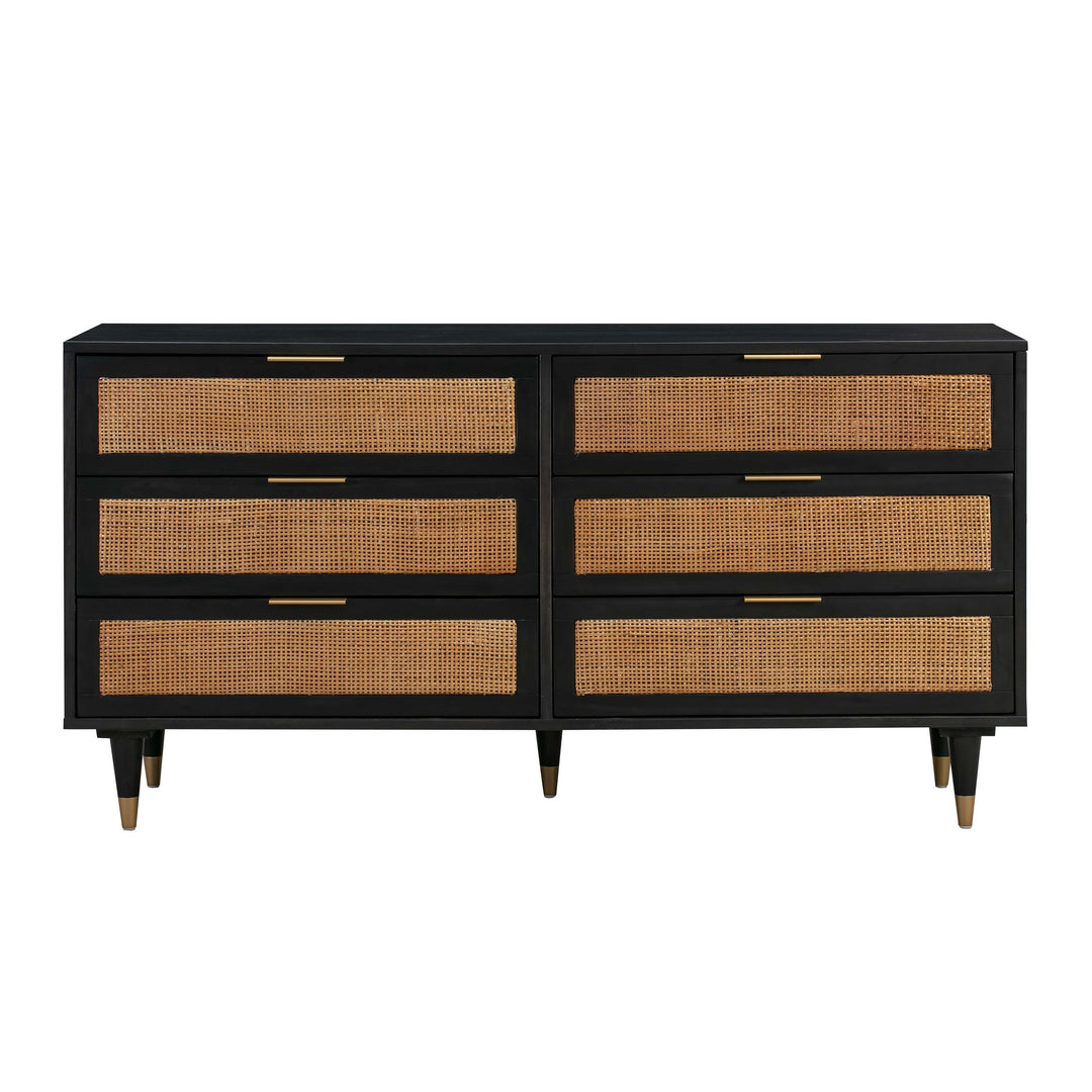 Sierra 60" Black Cane 6-Drawer Dresser