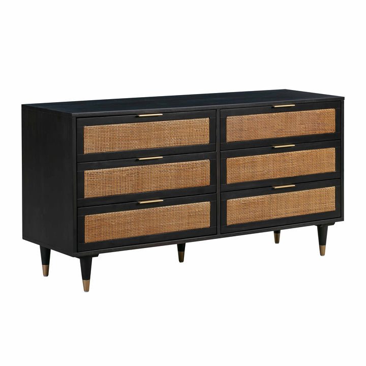 Sierra 60" Black Cane 6-Drawer Dresser