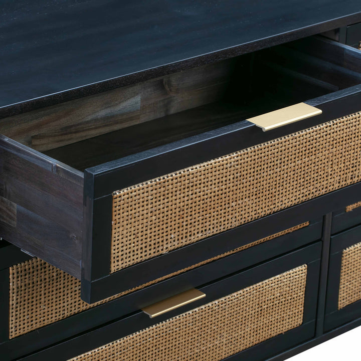Sierra 60" Black Cane 6-Drawer Dresser