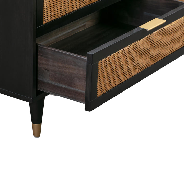 Sierra 60" Black Cane 6-Drawer Dresser